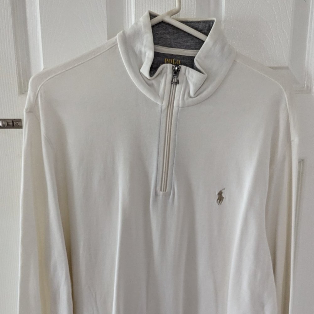 Polo Ralph Lauren Luxury Jersey Quarter-Zip Pullover - white - Mens Large